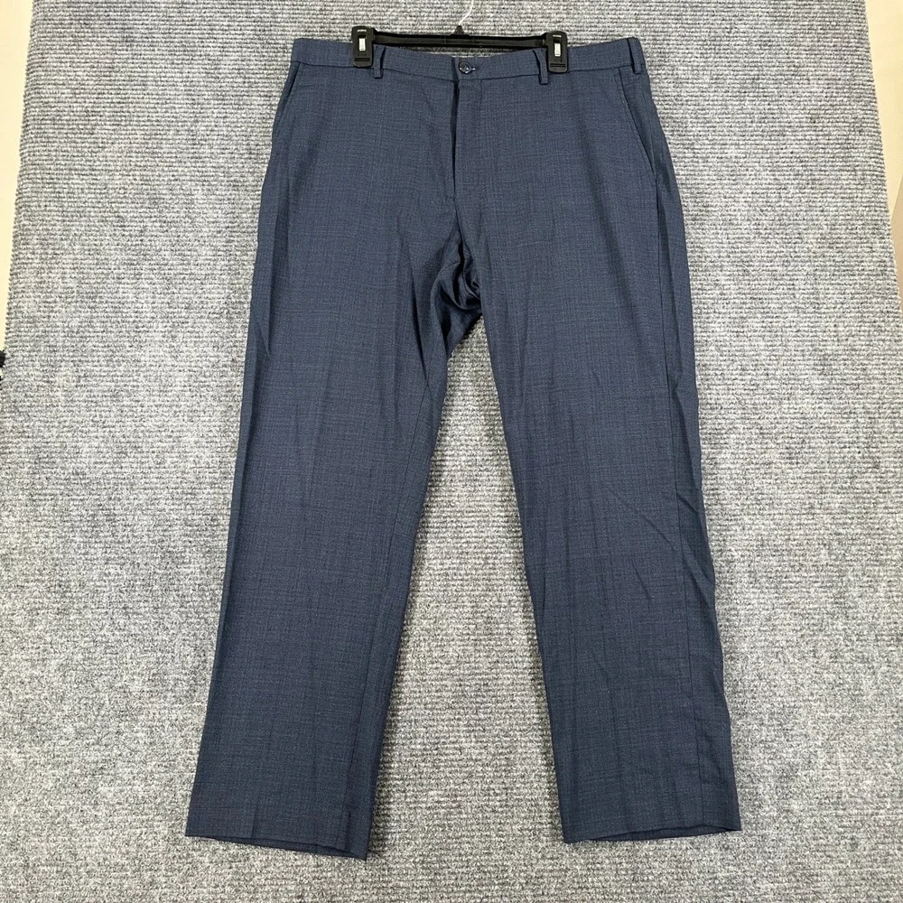 Hart Schaffner Marx Dress Pants Mens 40x30 Blue Wool Blend Flat Front Business